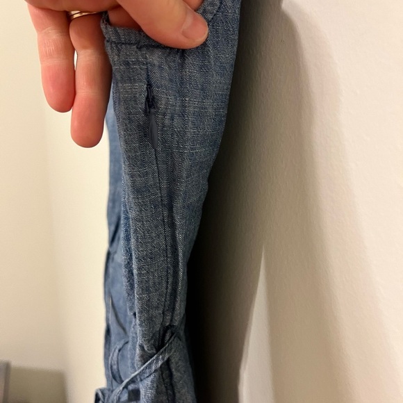 2/$30 J. Crew - Chambray Flutter Sleeve Faux Wrap Blouse Top - Picture 9 of 10